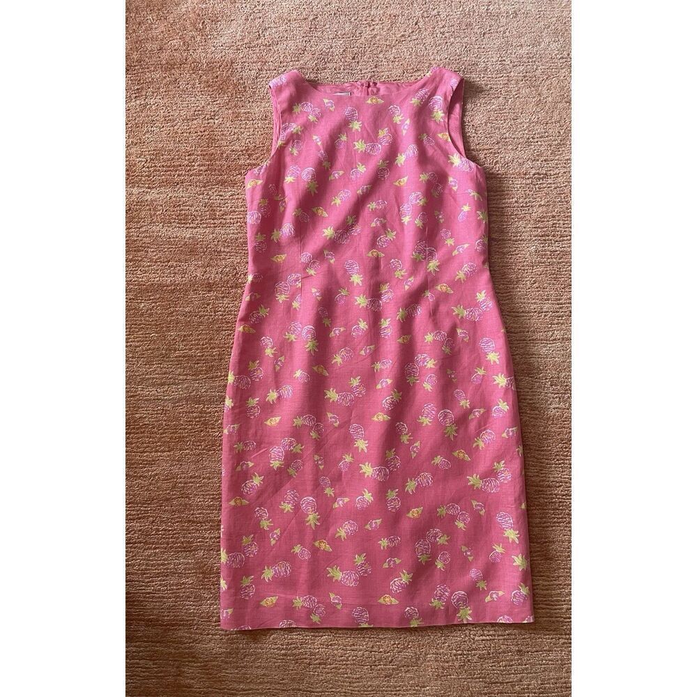 Talbots Women’s Linen Blend Dress Pink Pineapple Sleeveless Lining Women’s 10